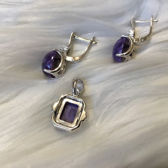 NWOT Vintage Genuine Russian Chariot & Diamond Cut Sapphire Earrings & Pendan - Picture 8 of 12